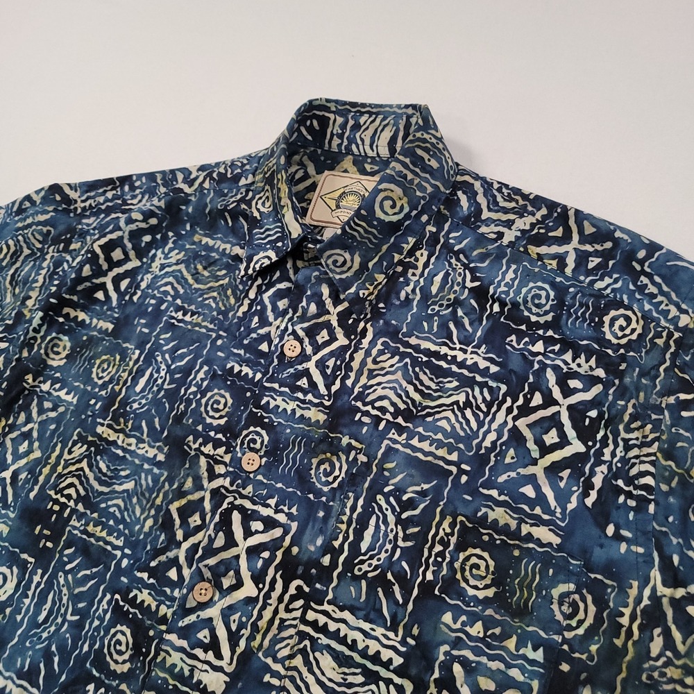 Scully‎ Men Hawaiian Shirt Medium Blue Tribal Aloha Short Sleeve Cotton